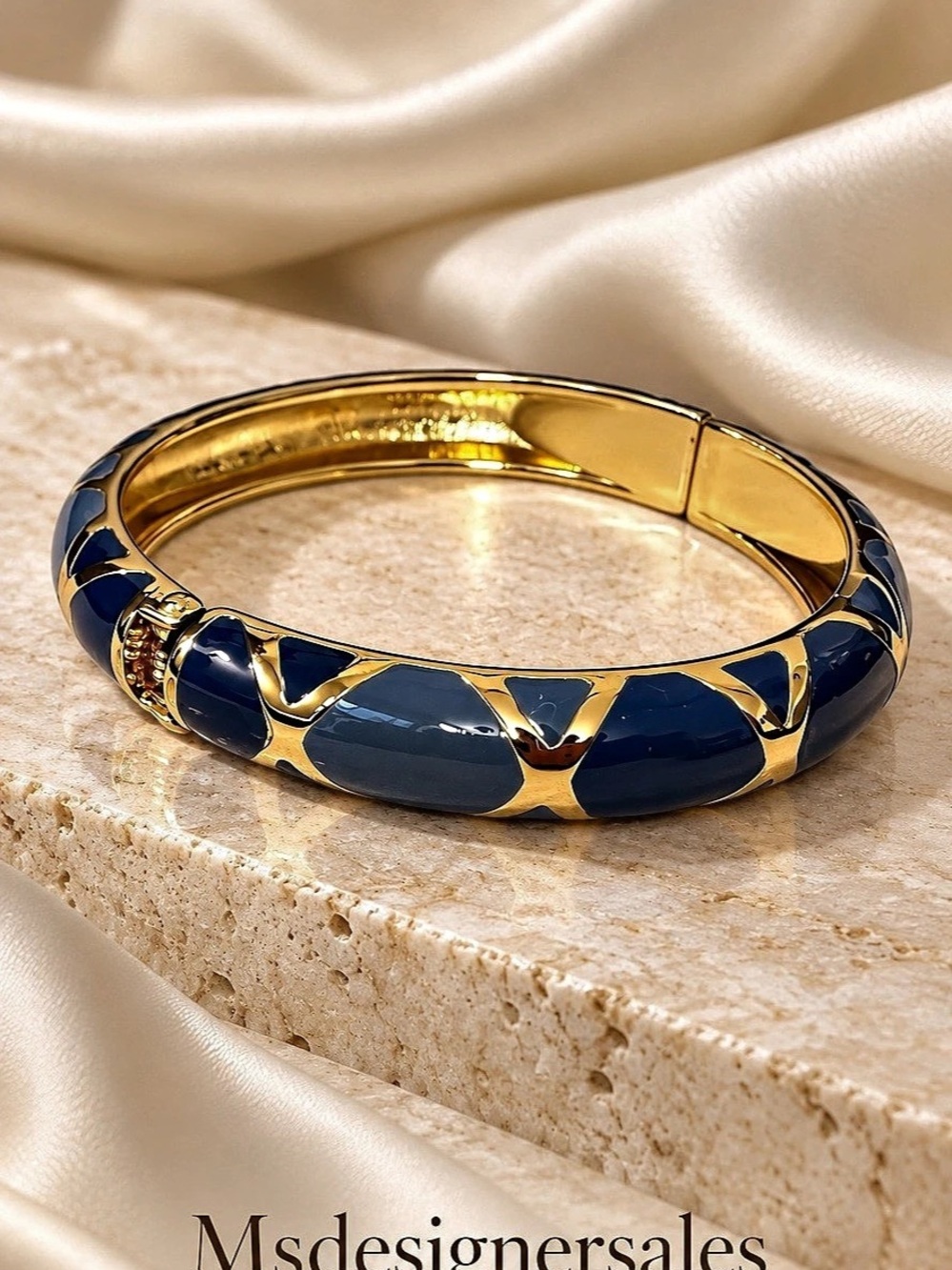 THE LIMITED Blue & Gold Enamel Hinged Bracelet 241